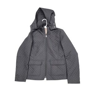 Brooks Brothers Jacket Womens 4 Black Quilted Hooded Zip Front Coat Lightweight